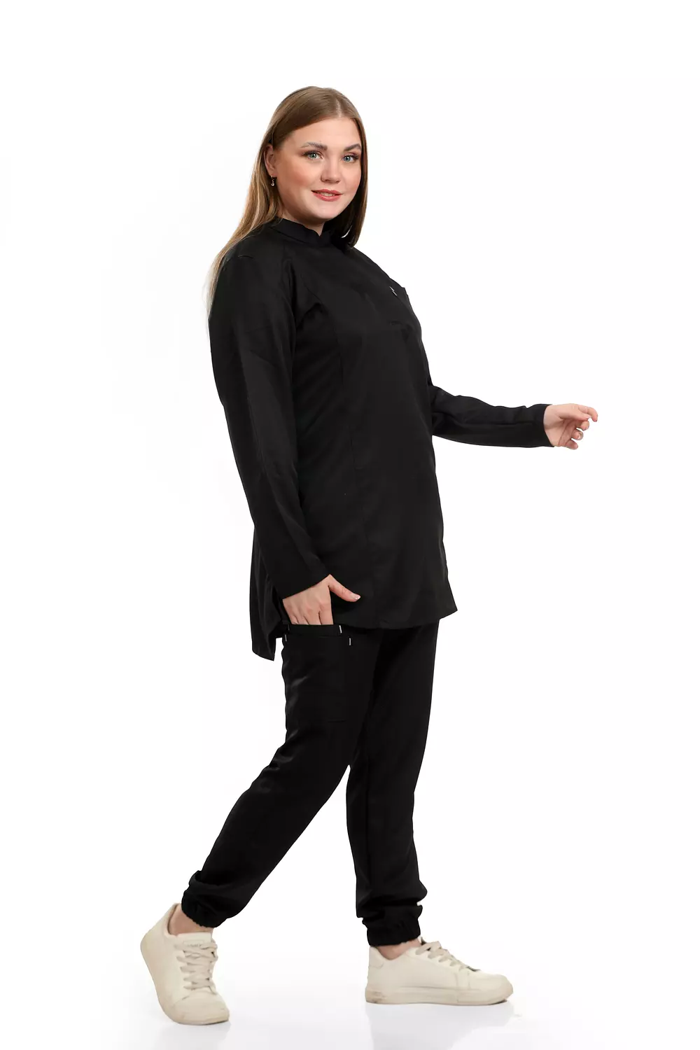 Black Half Collar Scrub Full Sleeve