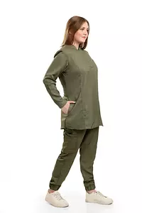 Olive Green Half Collar Scrub Full Sleeve