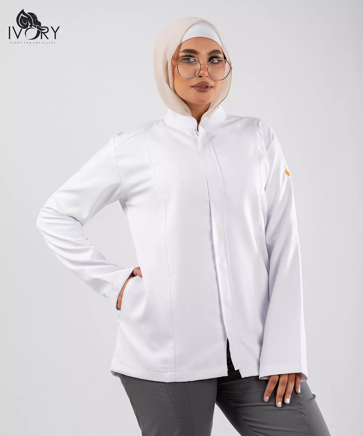Imperial Lab Coat with Zipper (White)