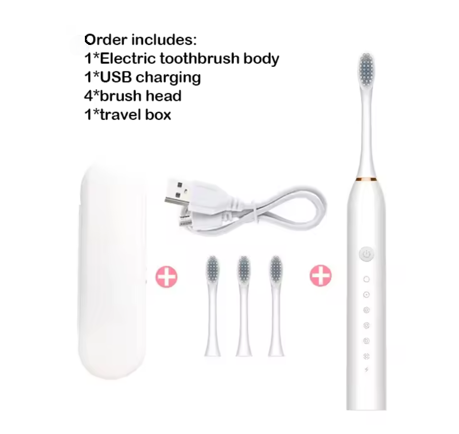 IPX7 sonic electric toothbrush multi-color + USB charger + 3 heads + travel box