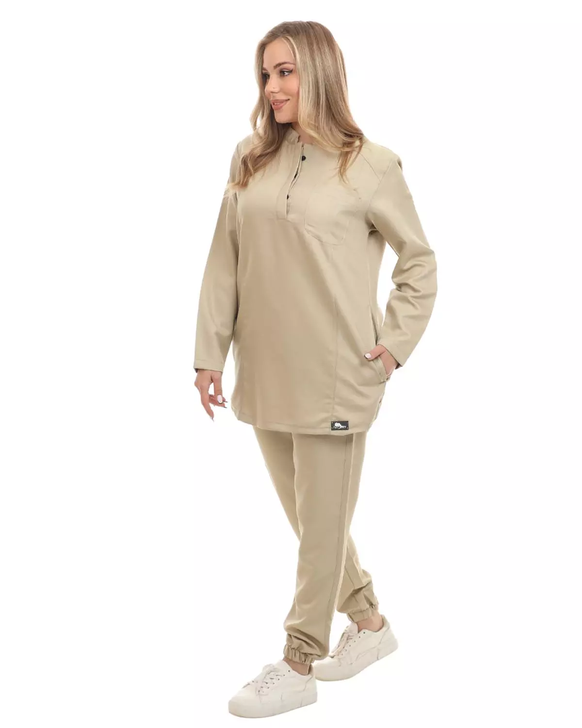 Beige Half Collar Scrub Full Sleeve
